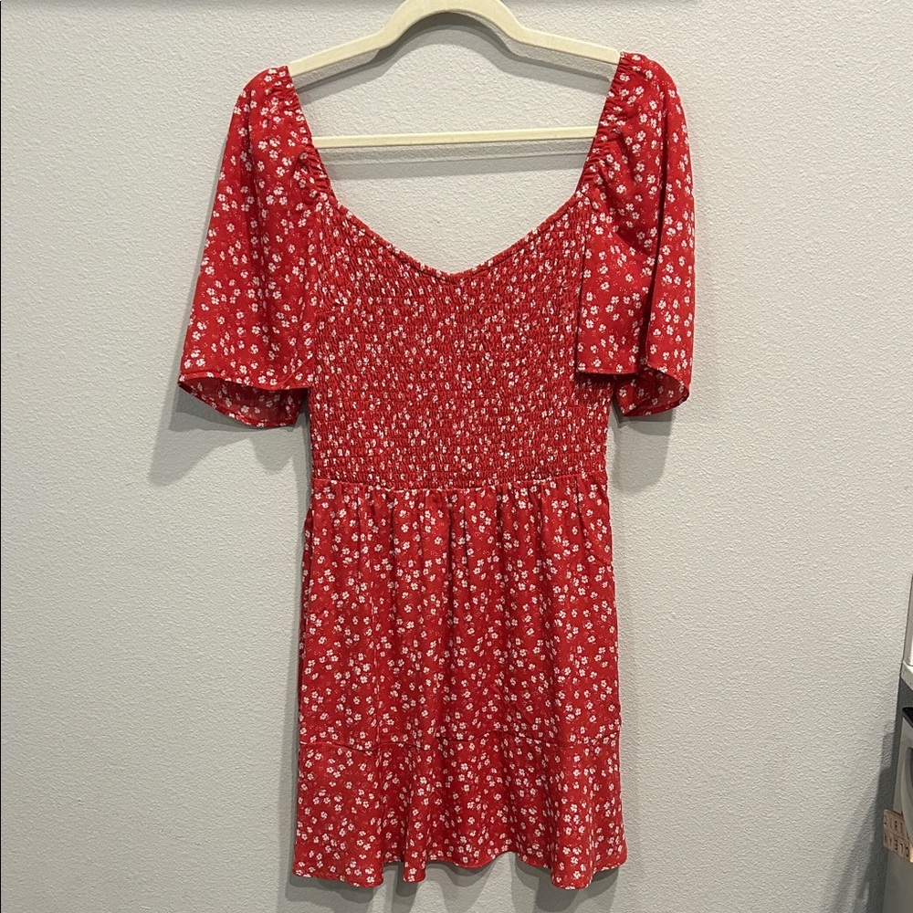 Abercrombie and Fitch Red Floral Smocked Dress